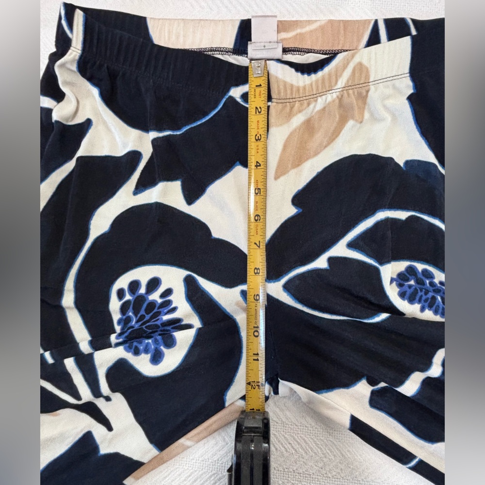 Chico's Floral Wide Leg Pants - Navy, Beige, and White - Picture 6 of 11